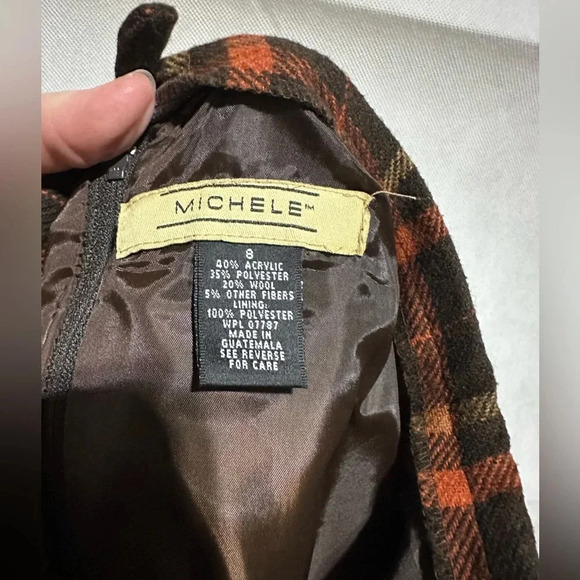 Vintage Michele Plaid Wool Midi Fall Academia 90s Y2K Skirt Fringe Womens Size 8 - Picture 3 of 5